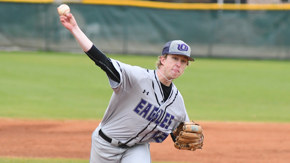Dylan Kuester threw a two-hit complete game shutout against Howard Payne University., 