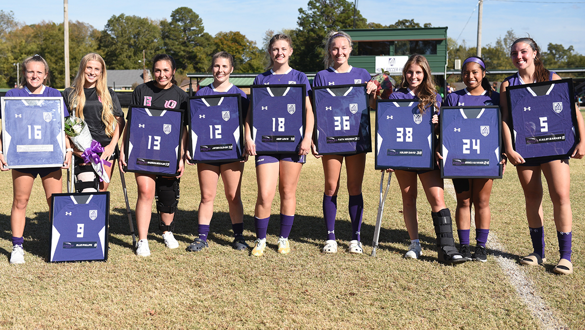Nine members of the women's soccer team were honored today as part of Senior Day.